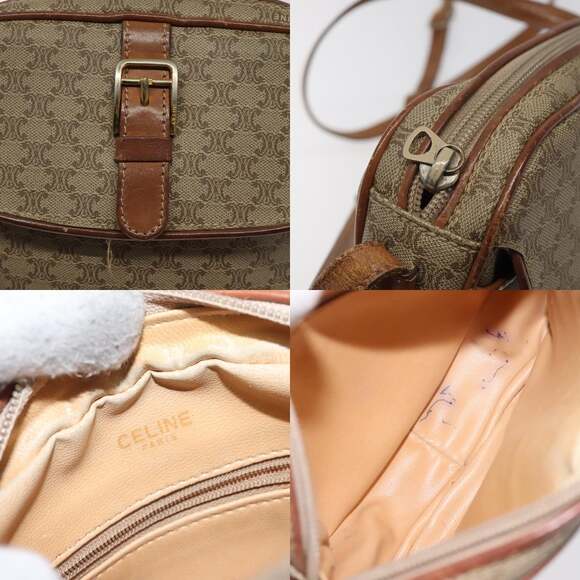 CELINE Macadam Canvas Shoulder Bag Beige Gold - Picture 11 of 12